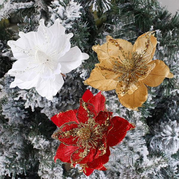 Glitrende Juleblomstpynt til treet Champagne