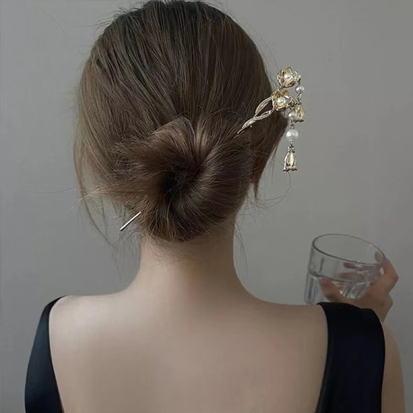 Vintage Style Hanfu Hair Stick Kvinder Metal Flower Hair Fork Ha Gold