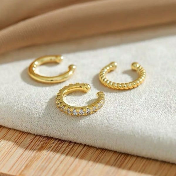 3 Stk Simple Round Wrap Øreringe Brusk Øre Clip No Pierce Ca Gold