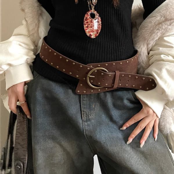 Retro Mocka Nitbälte Punk Gotisk Western Cowgirl Brett Skärp A4