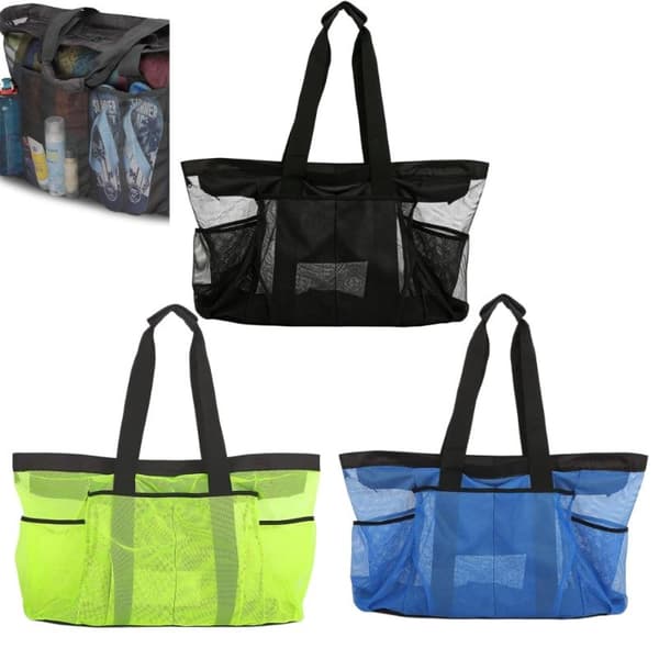 1 st extra stor strandväska i mesh, andningsbar meshväska med dragkedja Green