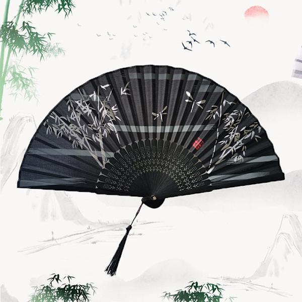 Vintage Style Folding Fan bambus håndvifte Wooden Shank Classic E