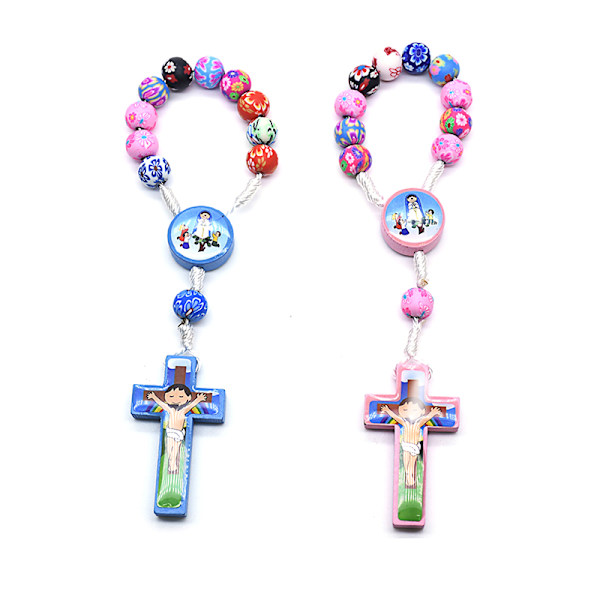 Värikäs sarjakuva Kids Beads Cross Rosary Rannekoru Katolinen Pyhä Blue