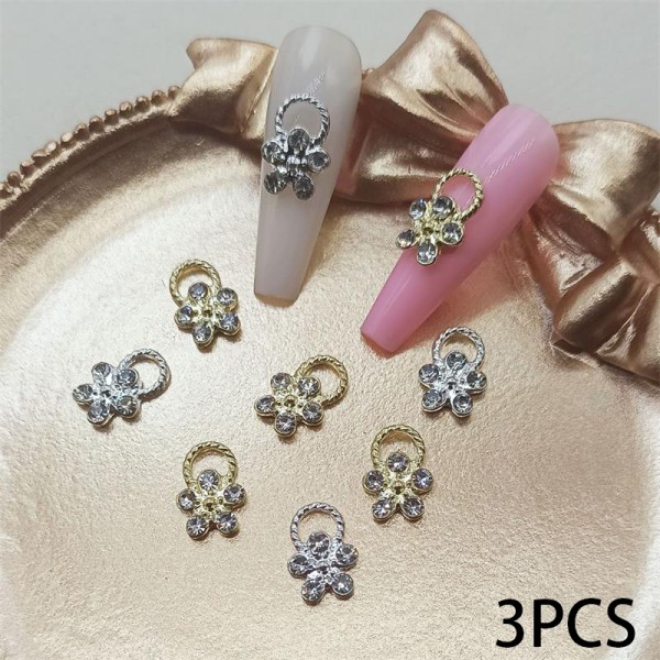 Ny 3st/påse Plum Blossom Flower Garland Alloy Rhinestones Nail Gold