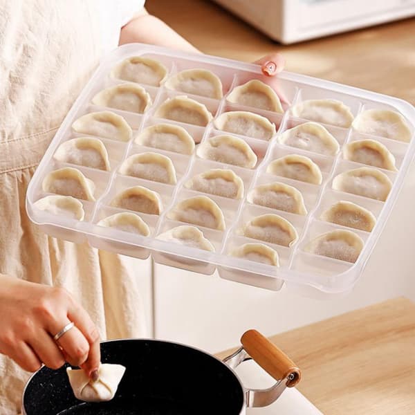 Gennemsigtige dumpling-opbevaringsbokse med låg, beholderhylde 30 grids
