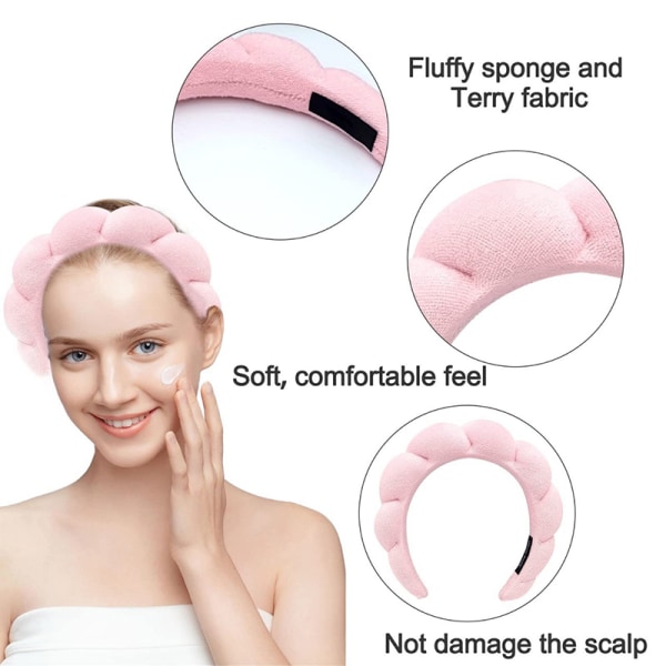 Flanell pannebånd Puffy Hair Hoop Makeup Bubble Terry Cloth Pink