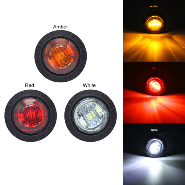 1kpl 12V 24V 3LED 3/4" pyöreä perävaunun sivumerkkivalot keltainen W Red