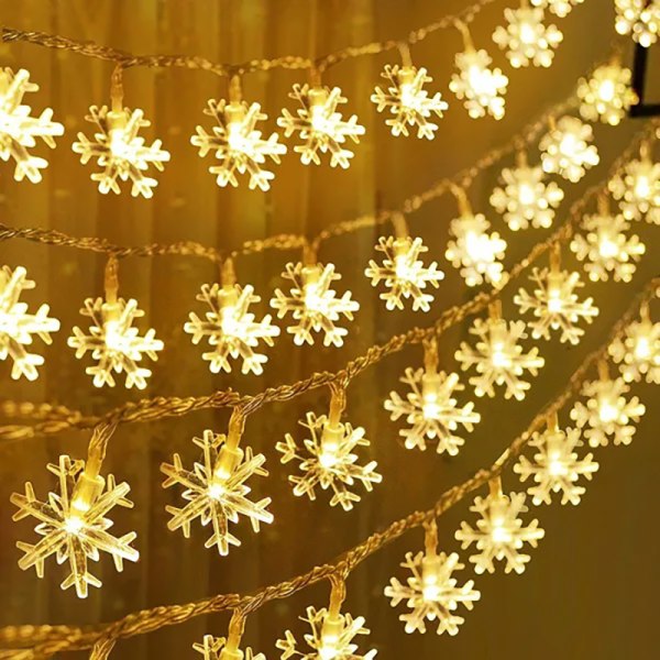 Julepynt Snowflake String Lights Xmas Garland Holid Warm White