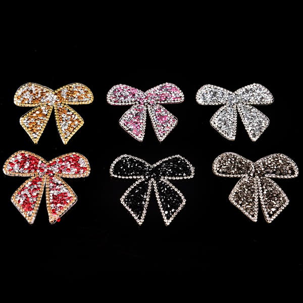 Rhinestones Bow Brodert Patch Iron on Sewing Crystal Appliq Pink