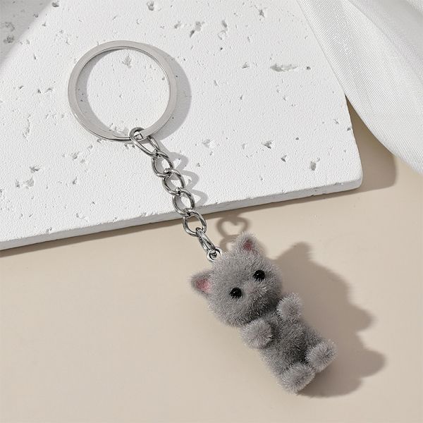 Flocking Kitten Bear nøkkelring Resin Cat Phone Pendant Bear Keyr A1