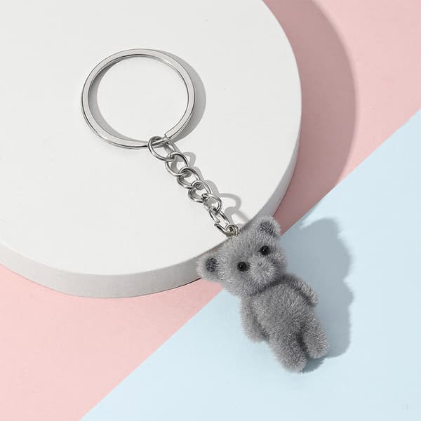 Flocking Kitten Bear Nøglering Resin Cat Phone Pendant Bear Keyr A4