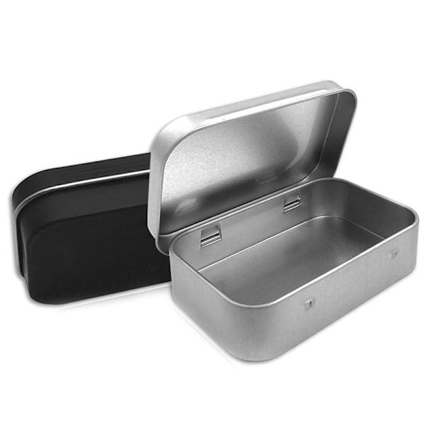 Overlevelsesett Liten Tom Metallboks Sølv Svart Flip Oppbevaring Bo Silver