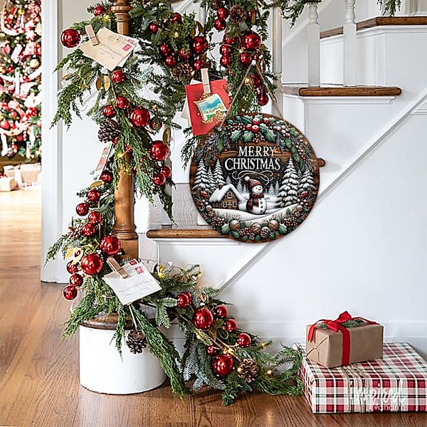 Julepynt Snømann Vinterhus Retro Stil Jul Tre Henge