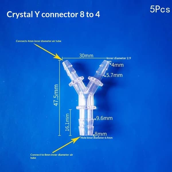 5 stk Y-formet reduserende akvarie luftpumpe akryladapter A1