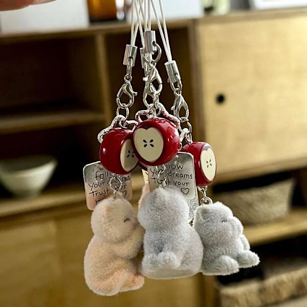 e Creative Flocking Cat Pendant Keychain Cartoon Mobile Phone C A8