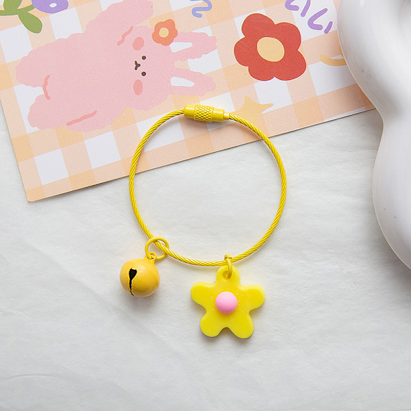Candy Color Flower Key Chain Wire Rope Pendant With Bell Car Ke Yellow