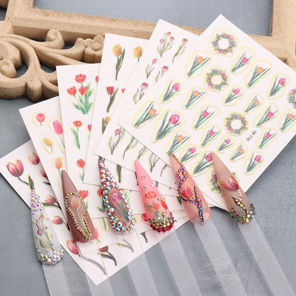 Sweet Tulips Nail Art Sticker Floral Nail Stickers For Girls Ma A3