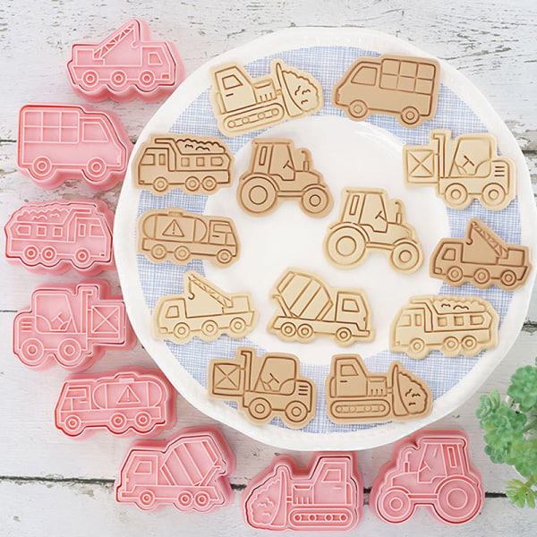 8 Stk/sett Kjøretøy Bil Cookie Molds 3D Cartoon Cookie Mold Biscu A