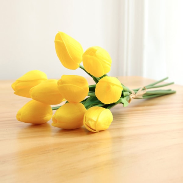 Kunstige Tulipan Blomster Falsk Buket Real Touch Hjem Bryllup Yellow
