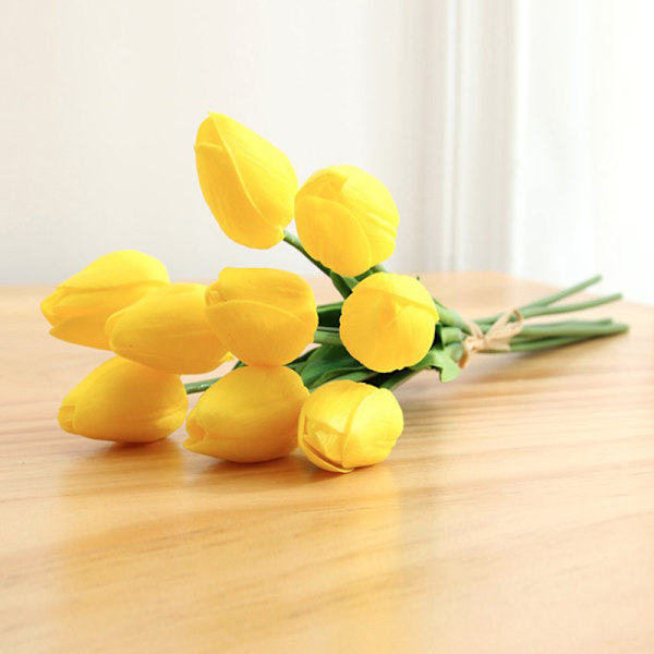 Kunstige Tulipan Blomster Falsk Bukett Real Touch Hjem Bryllup Yellow