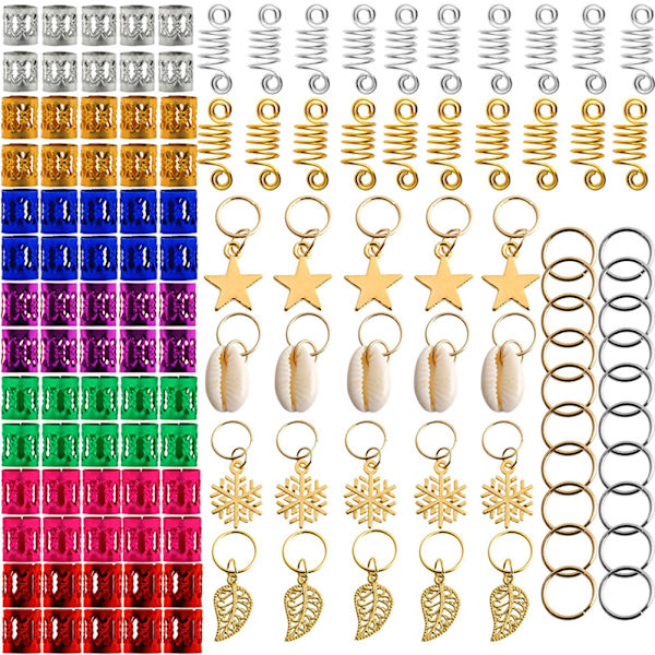 60-170 stk. Mix Hårringe Flettet Dreadlocks Perler Manchetter Clips 130pcs