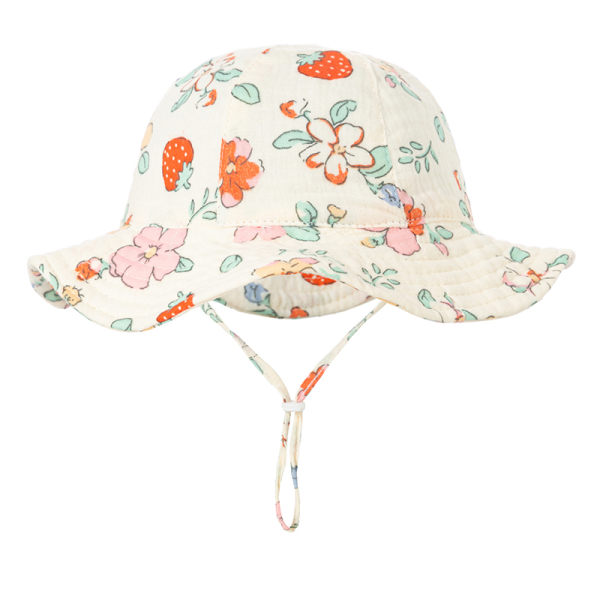 Baby bomullsbøttehatt Nye barn utendørs caps Unisex-trykk Strawberry flowers