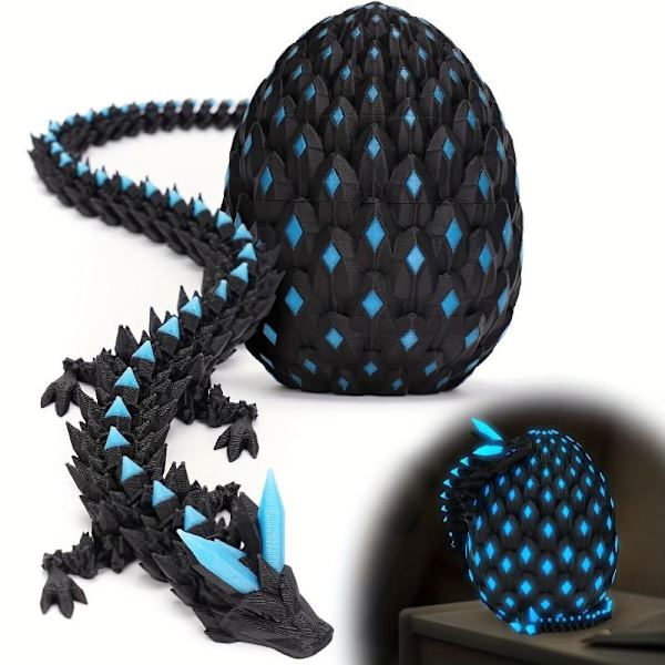 3D-printet krystaldrage selvlysende leddelt drage H Black