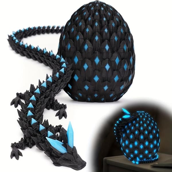 3D-printet krystalldrage selvlysende artikulert drage H Black