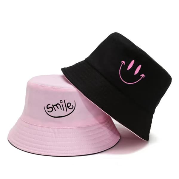 Unisex Bucket Hat Broderi Dam Bomull Dubbelsidig Hatt Beac yellow black