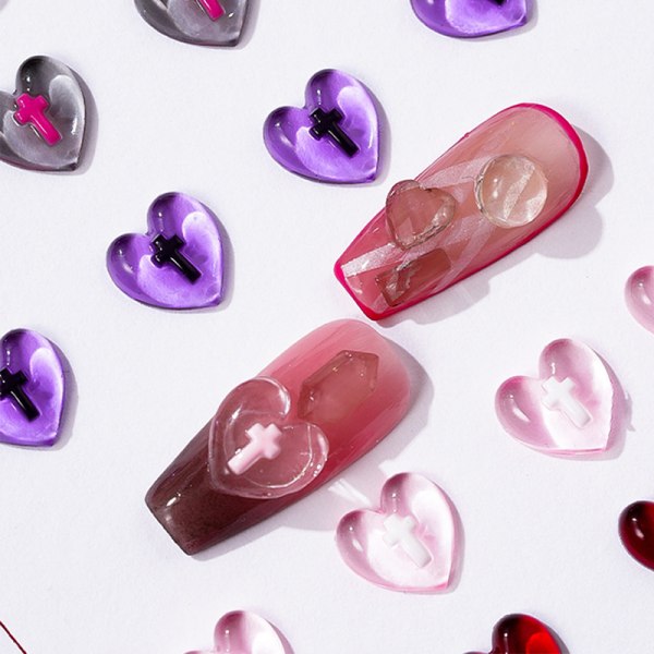 20st Resin Clear Peach Heart Nail Accessories Cross Flat Back Red