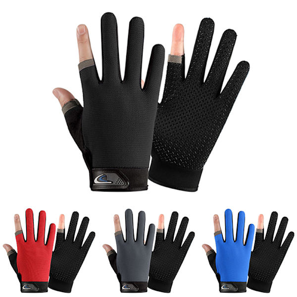 Menn Fiskehansker Dame Two Finger Hanne Touch Angling Anti-Sl Red