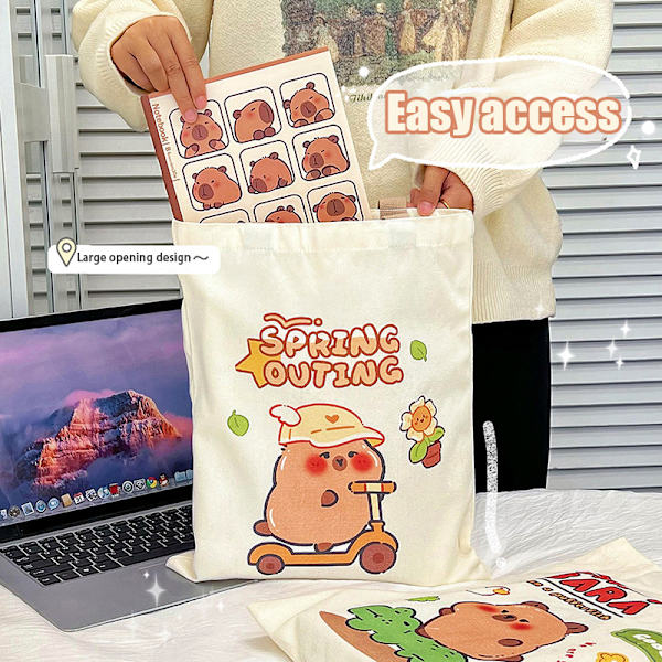 e Kapibala Canvas Bag Capybara Large Capacity Shopping Bag Shou A4