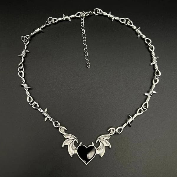 Estetisk Goth Devil Hjerte Pigtråd Choker Halskjede Punk Hip A