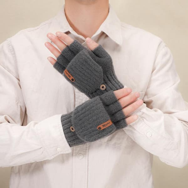 Vinterstickade handskar Flip-Top fingerlösa handskar för män tjocka Gray