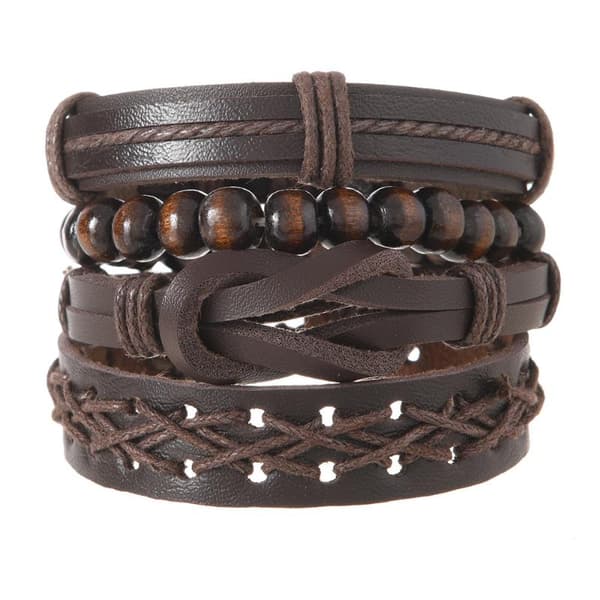 Set flätade läderarmband för män, vintagefjäder A24