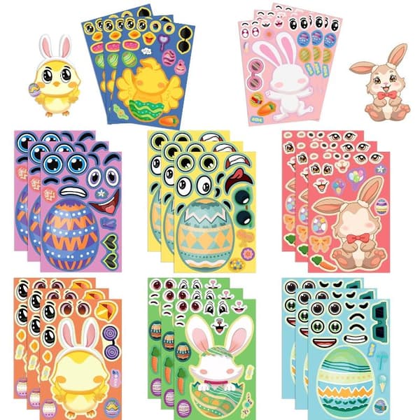 16 ark påskeklistremerker, eggdekorering, kaninklistremerker, påske 16PCS