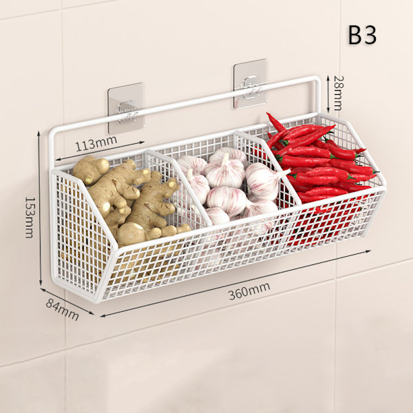 Väggmonterad förvaringshylla Lök Ingefära Vitlök Kryddor Kitche B3