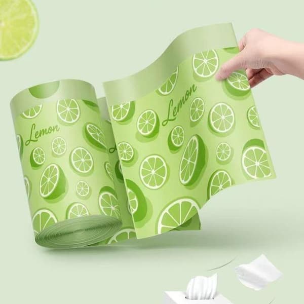10/30/50/100 ark fortykkede søppelposer med snøring, sitronduft A5