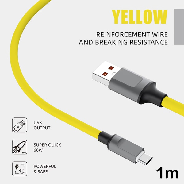 120W USB till Type-C flytande silikonkabel PD snabbladdningskabel Yellow Type-C