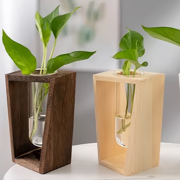 Kreativ Hydroponisk Vas i Trä Retro Vas Transparent Vas B