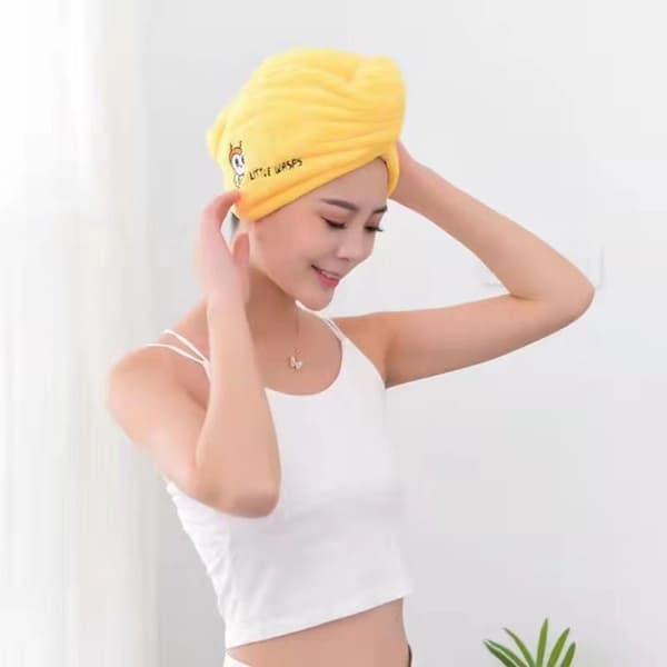 Kvinnor Mjuka Mikrofiberhanddukar Cap Handduk Torrt hår Cap Quic Yellow
