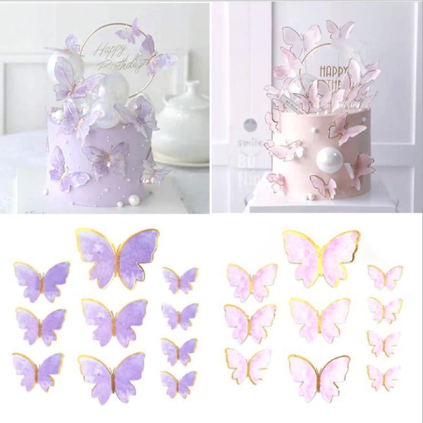 10 kpl Butterfly-kakunpäälliset Happy Birthday -kakunpäälliset Weddin Purple B