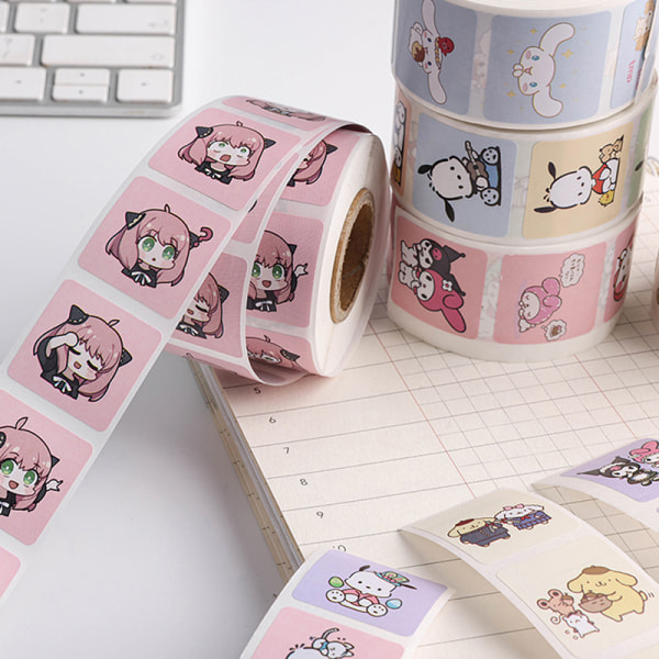 En rull med 500 stykker tegneserietape-klistremerker Sanrio-klistremerker A4