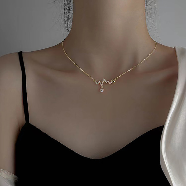 Ny mote kvinner Shiny Heartbeat Clavicle Chain Halskjede for W Gold