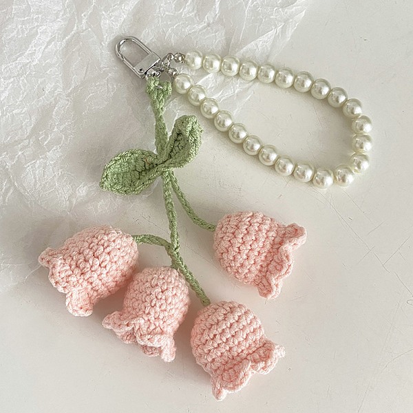 1 Stk Flower Knitted Keychain Nøkkelring Dame Heklet Ullblomst Pink