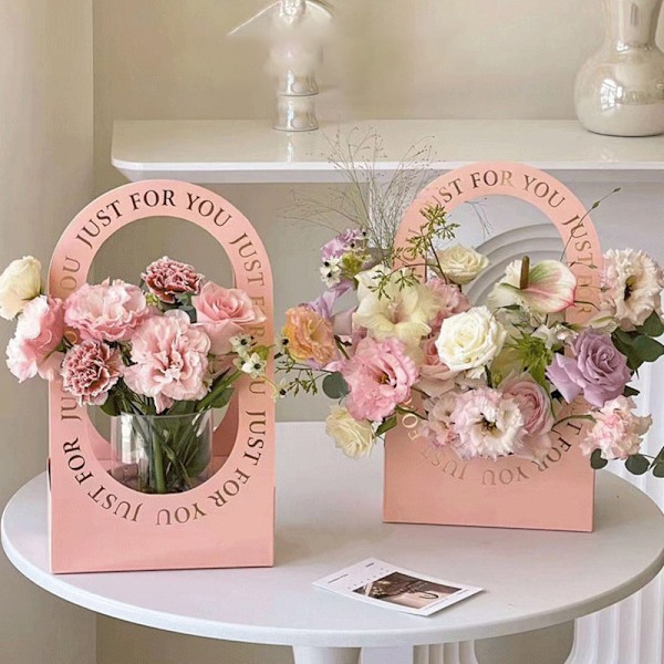 1 stk bærbar blomsterkurv rose blomsterinnpakningsboks gave til oss White