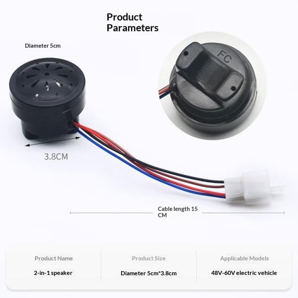 1/3 stk. 48V 60V Elbilhorn Sort 2i1 Med LED 4 ledninger Ste 1pc