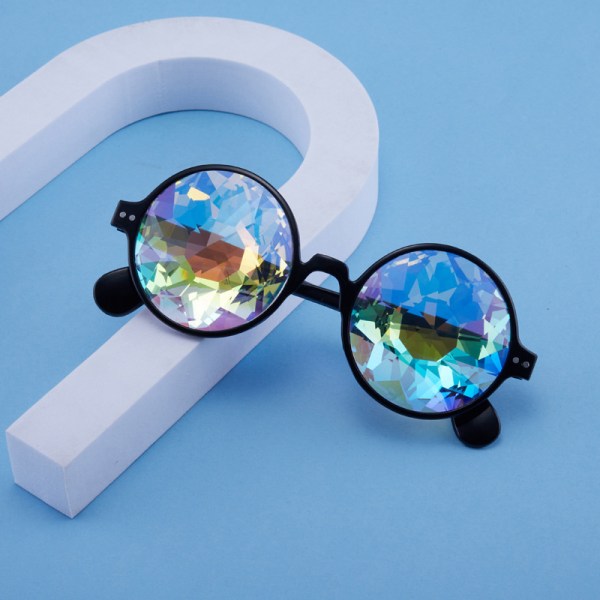 Klara runda glasögon Kalejdoskop Eyewears Crystal Lens Party Su Black