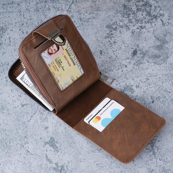 Retro PU-läder dubbelvikt plånbok med säkerhetsmetallspänne A2