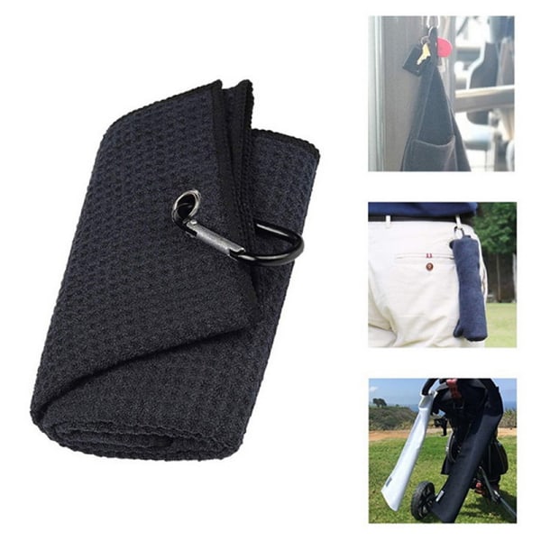 Golfhåndklæde vaffelmønster bomuld med karabinhage rengøringshåndklæder Black
